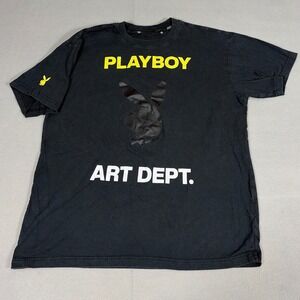 Playboy Art Dept Mens Black Graphic T-Shirt‎ Cotton Size M Bunny Logo Streetwear